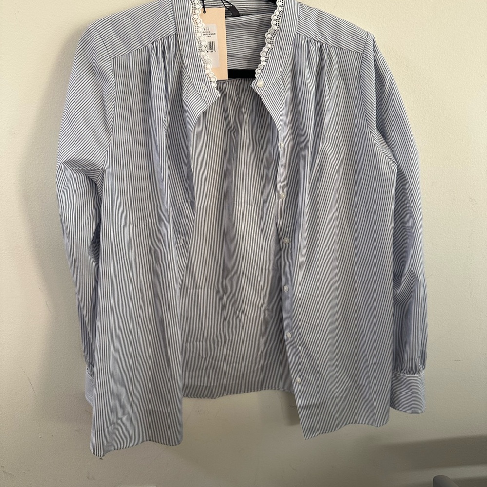 NYDJ Light Blue Pinstripe Button Down Shirt
